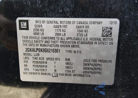 2016 GMC Terrain Slt z USA, uszkodzony, nr VIN 2GKALPEK8G6216361